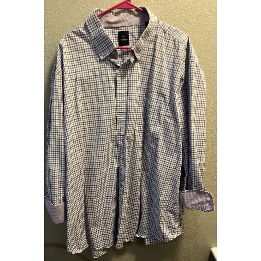 Tailorbyrd Mens Plaid‎ Check Button Shirt Size 3XL Long Sleeve Purple Cotton
